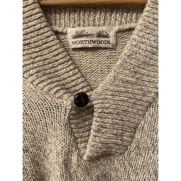 Vintage Oversized Sweater Ragg Wool Blend Northwoods Shawl Mens L Beige Ivory - Picture 4 of 11